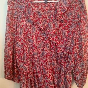 Red, white and blue paisley print top
